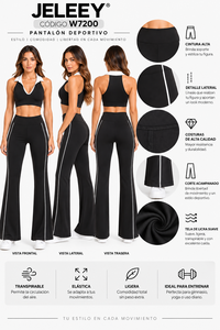 Conjunto de Yoga de Dos Piezas: Top Corto Halter y Pantalones Acampanados de Cintura Alta con Franja Lateral, Cintura Elástica, Transpirable, Sin Costuras, de Secado Rápido - Product Image 1