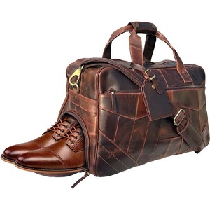 กระเป๋าเดินทางหนังแท้สำหรับผู้หญิงผู้ชายสีดำสำหรับวันหยุดสุดสัปดาห์ - Product Image 2