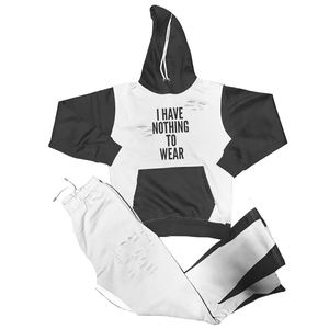 Conjuntos de chándal de entrenamiento de la mejor calidad para hombre Sudaderas con capucha desgastadas con lavado ácido y chándal acampanado apilado en colores sólidos - Product Image 2