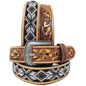 Cow Boy Western Designer Beaded <b>Belt</b> 100% American Cow Leather Hand Tooled <b>Work</b> for Men and Women Supplier western <b>belt</b> - Product Image 2