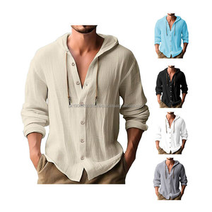 Camisas de manga larga para hombre, de color sólido Sudadera con capucha, tops sueltos para hombre, blusa, camiseta informal con botón - Product Image 5