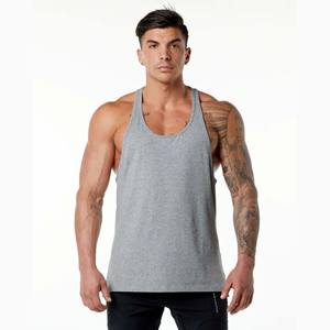 ผ้าฝ้าย94% 6% Spandex Relaxed Fit เหงื่อ Wicking Breathable ต่ำตัดคอเปิด Racerback Heather สีเทา Mens Stepped Hem Stringe - Product Image 1