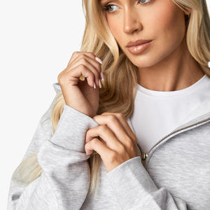 Ensemble de survêtement pour femmes avec fermeture éclair 2 pièces Snow Marl et logo personnalisé, sweat à capuche respirant et pantalon de survêtement, ensemble de vêtements de sport de gymnastique - Product Image 4