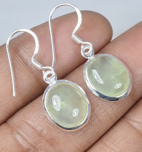 Prehnite Gemstone <b>Earrings</b> 925 Solid Sterling Silver Oval Shape <b>Earrings</b> for Women Girls Dangle <b>Earrings</b> Silver Jewellery - Product Image 2