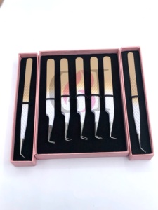 Pince à épiler pour extensions de cils en acier inoxydable de qualité supérieure, double couleur, revêtement poudré, 45/90 degrés, poignée diamant - Product Image 3