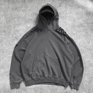 Vêtements lourds Streetwear en détresse Sweat à capuche blanc personnalisé lavé à l'acide et pantalon de survêtement ample Baggy Sweats à capuche surdimensionnés - Product Image 4