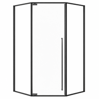 Porte de douche encadrée en verre trempé, avec système d'entrée d'angle pivotant en diamant et ouverture battante, pour la rénovation de salles de bain d'hôtels modernes