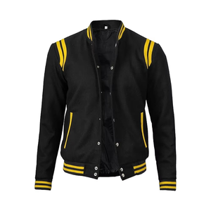 Custom Black Yellow Varsity Jacket Men Baseball Bomber Jacket Fashion College <b>Uniform</b> Streetwear Outerwear OEM ODM Wholesale - Product Image 1