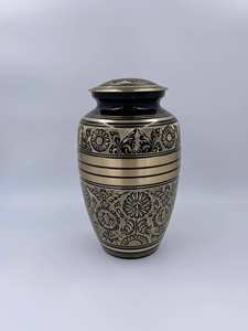 Brass Classic Three Band Golden Cremation Urns for human ashes with free <b>velvet</b> <b>bag</b> - Product Image 4