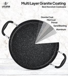 Casserole peu profonde en granit de qualité supérieure avec couvercle en verre et bord en silicone - Product Image 3