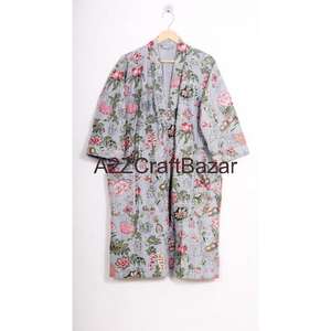 Hermoso Kimono Estilo Bata para Mujer, Hecho a Mano con Patchwork, 100% Algodón, Acolchado Kantha, Bordado Floral Corto, Multicolor, Informal - Product Image 1