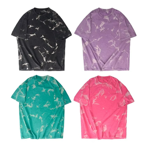 100% algodón Jersey calidad Tie Dye estampado cuello redondo Camiseta con bordado Diseño sólido para hombres y mujeres Casual para Look - Product Image 5