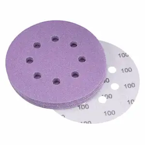 Pexmientas disques de ponçage violet 5 pouces, grain 100, 8 trous, papier de verre à crochet et boucle