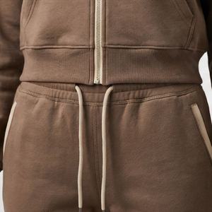 Custom Logo Active Heavy Cotton <b>Zip</b> Up <b>Hoodie</b> <b>Cropped</b> And Straight Leg Sweatpants Acid Wash Casual Women Two Pieces Sets New - Product Image 5