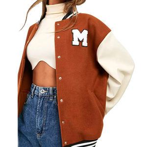 แจ็กเก็ตเบสบอลมหาวิทยาลัยเลตเทอร์แมนแขนเสื้อหนังปักโลโก้ได้ตามต้องการ - Product Image 3