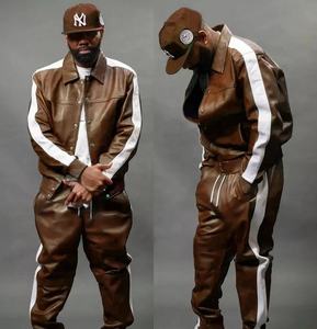 Chándal de Invierno Personalizado Unisex de Cuero Negro/Rojo con Capucha, Cintura Elástica, Cortavientos y Transpirable, Talla Grande - Product Image 3