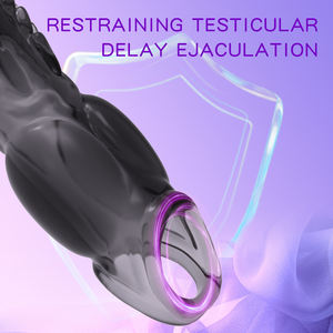Sarung Penis Vibrator Realistis Bentuk Unik TPE Cincin Ganda Pemanjang Pembesar Lingkar Penis Tahan Lama Kunci Ejakulasi - Product Image 3