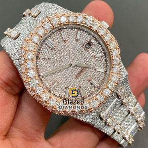 Cao cấp thép không gỉ cổ tay xem rực rỡ cắt phòng thí nghiệm phát triển kim cương đặc biệt hip hop phong cách analog hiển thị kính quay số cửa sổ - Product Image 1