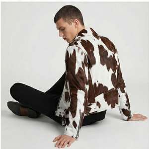 Chaqueta de cuero de vaca elegante para hombre con pelo auténtico, piel de vaca única para montar en invierno, chaqueta de cuero para exteriores para hombre - Product Image 5