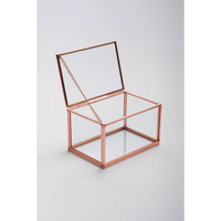 Creativa Scatola Organizzatrice per Gioielli in Metallo e Vetro Trasparente a Forma Esagonale con Coperchio a Chiusura, Finitura in Rame Oro Rosa, Espositore e Contenitore