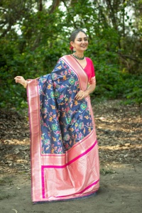 Soie douce Banrasi Katan avec beau motif de tissage floral Saree Femme Exportateur et fournisseur de mode de l'Inde - Product Image 2