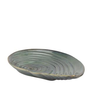 Ensemble de 2 assiettes et plats de poterie de luxe pour fêtes, en céramique à feuilles vernissées vertes exotiques - Product Image 3