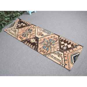 Tapis turc vintage, tapis de 1,6 x 5,4 pieds, tapis persan en laine marron bleu - Product Image 1