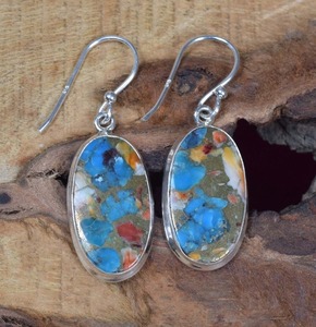 Pendientes de piedras preciosas turquesas para mujer y niña, Pendientes colgantes de ostra 925, pendientes de plata de ley sólida para joyería estampada 925 - Product Image 4