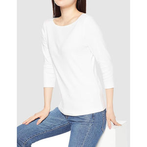 Camiseta de cuello redondo de algodón para mujer Camiseta de manga larga de corte clásico Core Summer Plain Dyed Camiseta de manga larga - Product Image 5