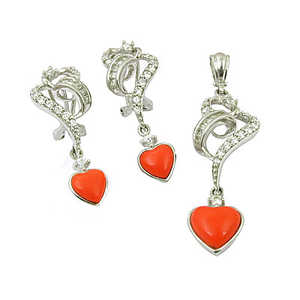 Juego de Pendientes con Colgante de Corazón Plateado con Coral Rojo y Circonita, Chapado en Oro Fino, Joyería de Boda para Mujer, para Fiestas o Regalos - Product Image 3
