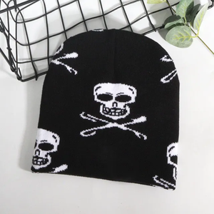 Unisex High Quality Acrylic Skull Printed Knitted Winter Ski Hat Custom Logo Woven Label Fisherman Beanie Cartoon Character - Product Image 3