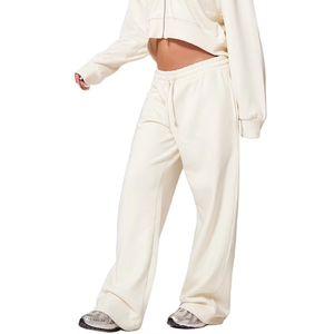 Ensemble 2 pièces pour femmes, nouveau style, jogging long avec sweat-shirt décontracté respirant, pantalon, hiver, uni, 100% coton polaire - Product Image 1