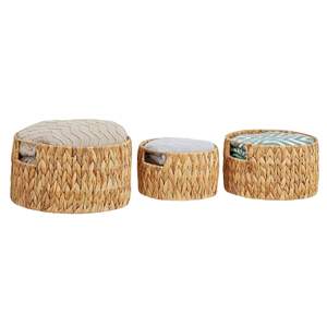 Grand panier rond tissé à la main personnalisé en jacinthe d'eau avec poignées Panier de rangement polyvalent en osier lot de 3 paniers - Product Image 1