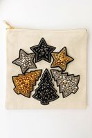 Pochette à monnaie vintage à fermeture éclair, ornée de perles et de mini-paillettes, motif sapin de Noël, pochette cosmétique de luxe pour les fêtes, vente en gros