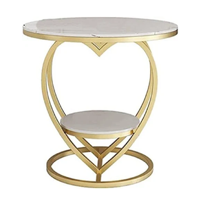 Elegante mesa de centro redonda, con una parte superior de bandeja de metal acanalada dorada redonda sostenida por una elegante base de metal con patas cruzadas, al por mayor - Product Image 5