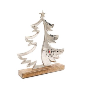 Ornement d'arbre de Noël en aluminium design personnalisable avec base en bois dessus de table décoration de fête ornement de boule de Noël - Product Image 2