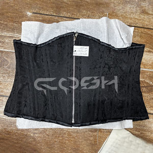 Corset Waspie Noir en Brocart avec Baleines en Acier et Laçage Arrière Réglable – Vente en Gros - Product Image 3