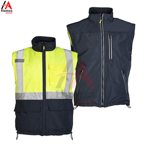 Veste de sécurité haute visibilité hiver jaune et noire, sportive, en toile respirante, coupe-vent, avec bandes réfléchissantes, fermeture éclair intégrale, col rond - Product Image 6