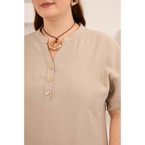 Chemisier en modal à boutons sur le devant, grande taille, couleur crème - Product Image 3