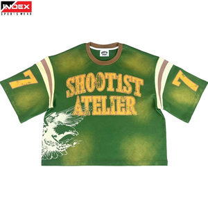 Camiseta Corta Oversize Verde para Hombre, Cuello Redondo, Estampado por Sublimación, Estilo Urbano con Diseño de Águila y Ribete en Contraste - Product Image 1