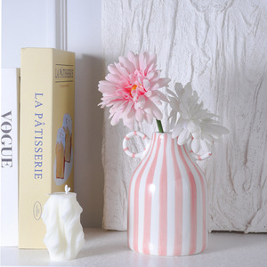 Vaso in <span class=keywords><strong>Ceramica</strong></span> Nordico Dipinto a Mano con Doppio Manico e Strisce, <span class=keywords><strong>Centrotavola</strong></span> per Casa, Ufficio, Matrimonio, Regalo <span class=keywords><strong>di</strong></span> Compleanno Unico per Donne - Product Image 3