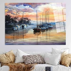 Lienzo Impreso: Paisaje Marino Abstracto - Veleros al Atardecer, Decoración Costera, ARTE EN VIDRIO TEMPLADO - Product Image 1