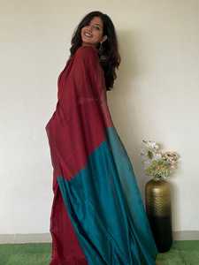 Saree en soie de satin lourd de concepteur avec la bordure de Jarkhan de diamant de correctif pour les parties pour les hommes pakistanais indiens femmes inspirés pour le houx - Product Image 3