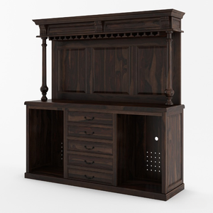 Mueble de Madera de Java, Madera de Teca Maciza, Mueble Bar Antiguo para Vinos, Estante de Hierro y Vidrio, Mini Nevera, Almacenamiento de Licores para el Hogar, Exhibición - Product Image 3
