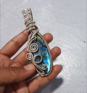 อินเทรนด์สไตล์เครื่องประดับจี้ห่อลวดยาว Labradorite จี้อัญมณีเรียบจี้เงิน 925 สําหรับเครื่องประดับวันครบรอบ - Product Image 1