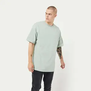 100% pamuklu jarse orta ağırlık kısa kollu nervürlü boyun toz yeşil erkekler klasik büyük boy T-Shirt