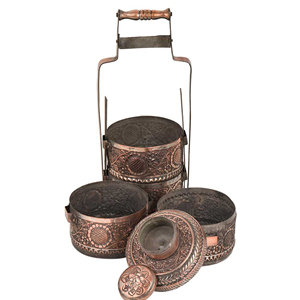 Boîte à pique-nique Tiffin en cuivre de forme ronde au design vintage merveilleux avec poignée Boîte à lunch Tiffin en cuivre vintage en gros - Product Image 6