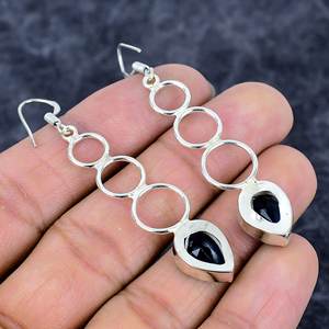 Handmade 925 Sterling Silver Blue <b>Sapphire</b> <b>Earrings</b> Long Drop Pear Shape Gemstone Silver Plated for Christian Weddings Parties - Product Image 4