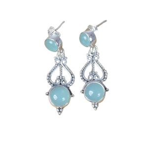 Joyería de plata fina hecha a mano, pendientes clásicos para niñas, Calcedonia acuática, Plata de Ley 925 sólida, piedras preciosas naturales, joyería de sello 925 - Product Image 1