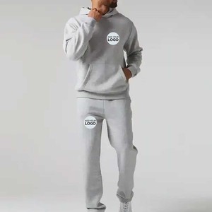 Ensemble de survêtement d'hiver pour homme 2 pièces, sweat à capuche imprimé uni et pantalon de survêtement avec cordon de serrage, doublure polaire - Product Image 5